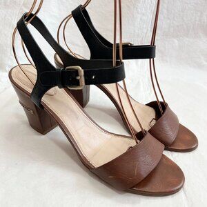 Chloe high heel sandals black brown leather ankle strap 41 US womens 10.5 block